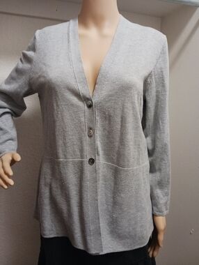 J. Jill Light Gray Knit Cardigan V-neck Size Medium